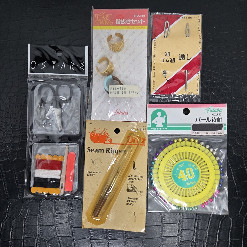 Vintage Sewing Set w/Compact Sewing Kit, Needles, Seam Ripper, Thimbles and Pins